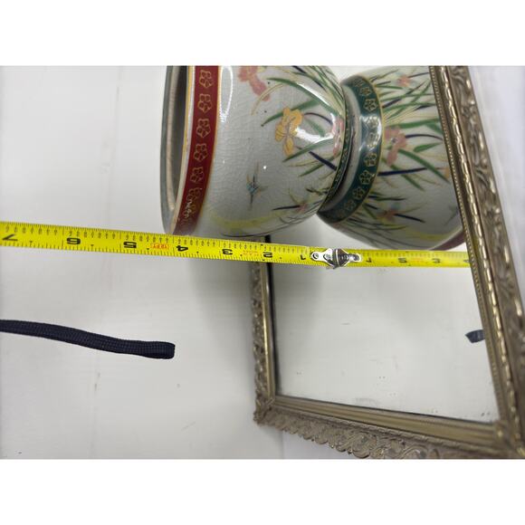 New England Pottery Ming Dynasty Fish Bowl Planter Vase, Floral Hand Painted - Picture 8 of 9